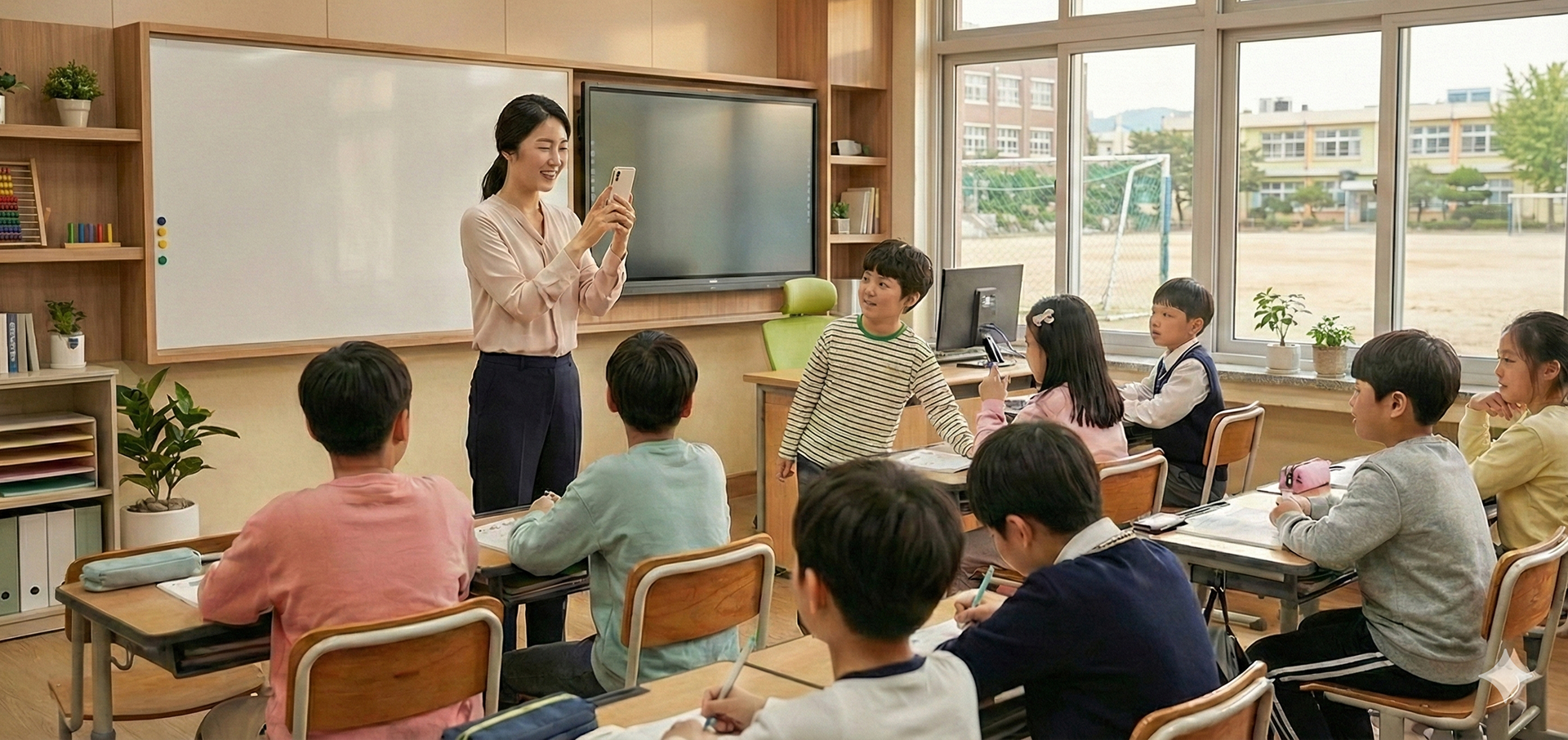 교실에서 선생님과 학생들